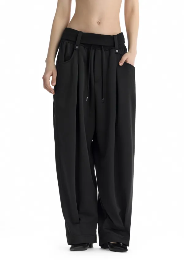 Double Waist Sweat Pants [ Black ]