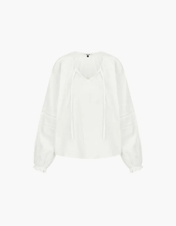 neck string ribbon blouse - white