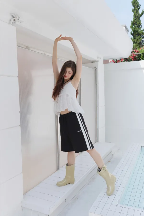 TRACK BERMUDA SWEAT SHORTS (BLACK & WHITE)