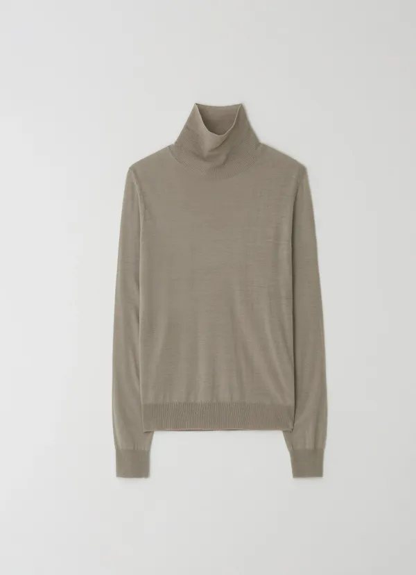 PLAIN SEE-THROUGH TURTLENECK KNIT - BEIGE