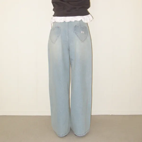 BACK HEART STITCH POCKET DENIM PANTS LIGHT BLUE