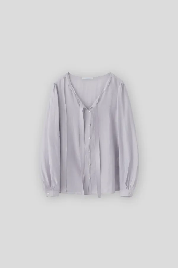(1st re-stock) T/T Sheer tie blouse (purple gray)