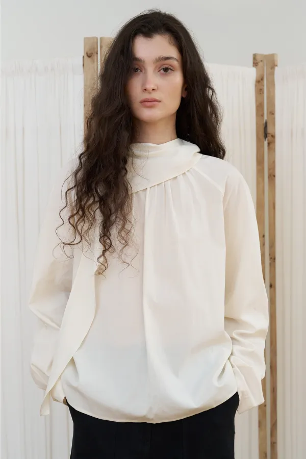 [2nd] DOUBLE TIE BLOUSE_ivory [9/23 예약배송]