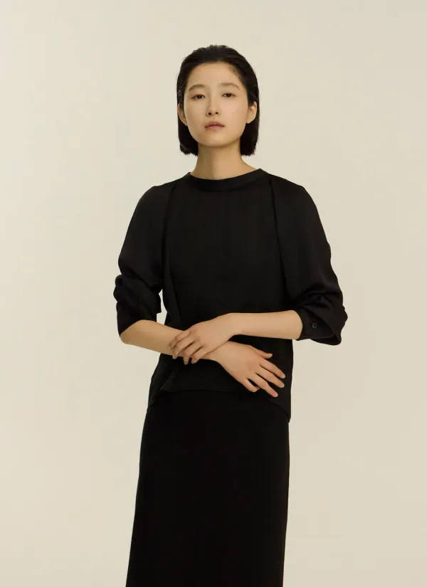 glossy curve blouse_black