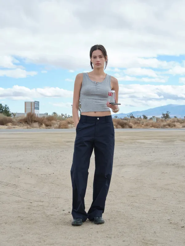 Paper Straight-Fit Pants_Navy - LOW CLASSIC