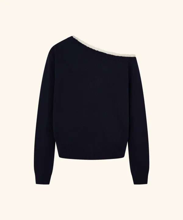 Fay Lace One-Shoulder Cashmere Knit ( Navy )
