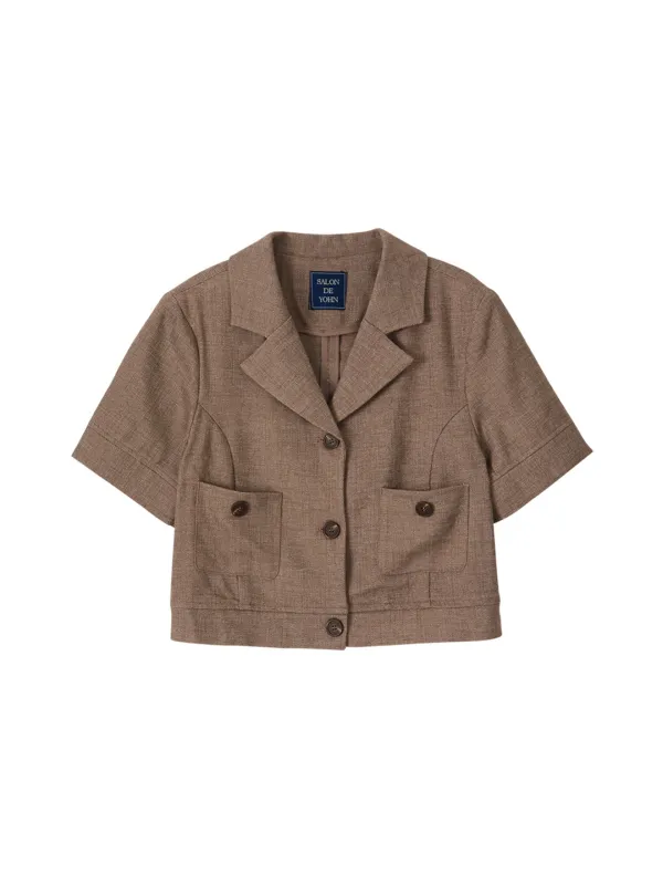 Classic Linen Short Jacket_ Brown