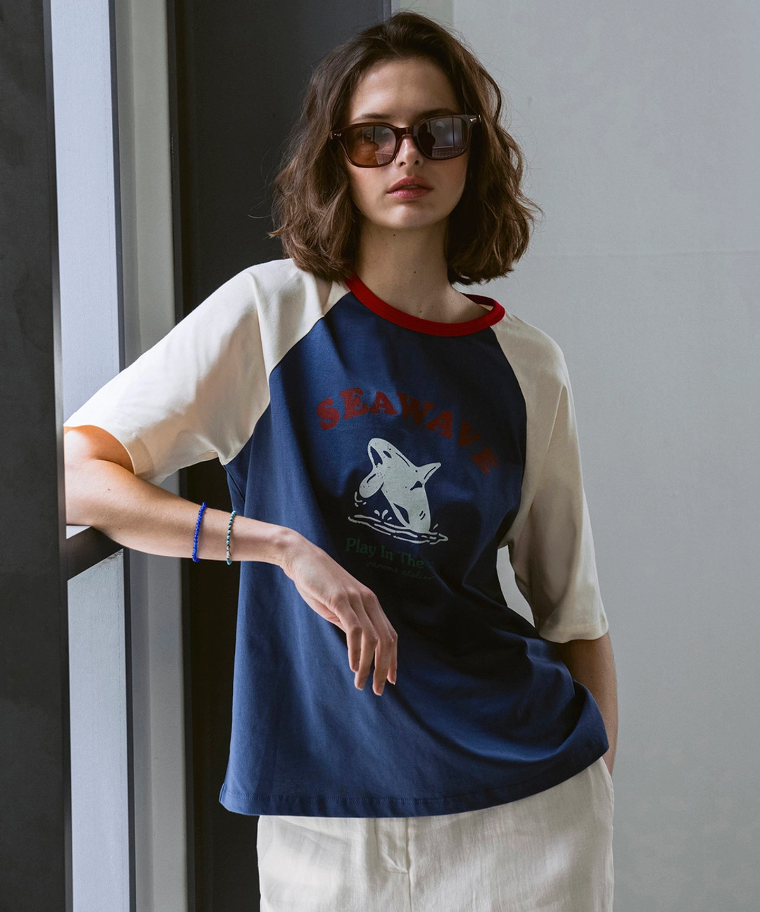 반원 아뜰리에 A3611 Seawave 래글런 티셔츠_Vintage blue 상품 이미지 2
