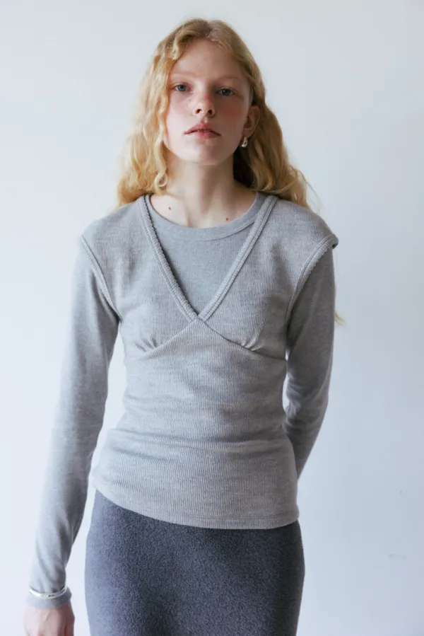 Standard Cotton Rib Long Sleeve T-Shirt (White / Melange Gray / Light Gray / Red / Black)