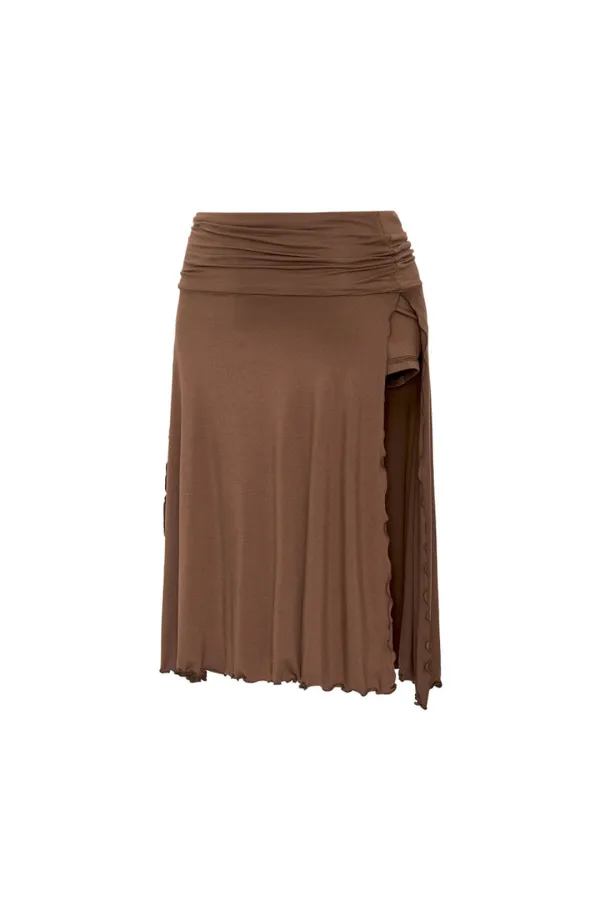 SLIT MIDI SKIRT PANTS (BROWN)