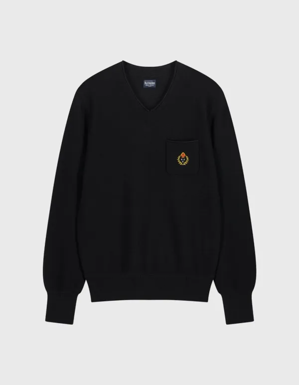 CREST MERINO WOOL V-NECK (W) / Black