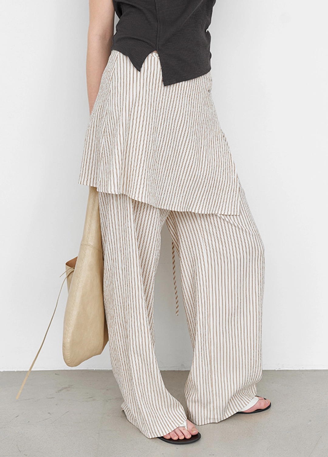 아뜰리에 나인 (PT-5778)STRIPE WRAP SKIRT LAYERED PANTS 상품 이미지 2