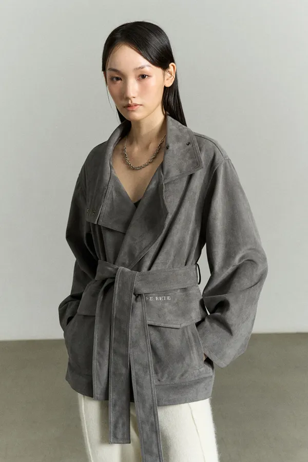SUEDE FUNNEL NECK JACKET STONE