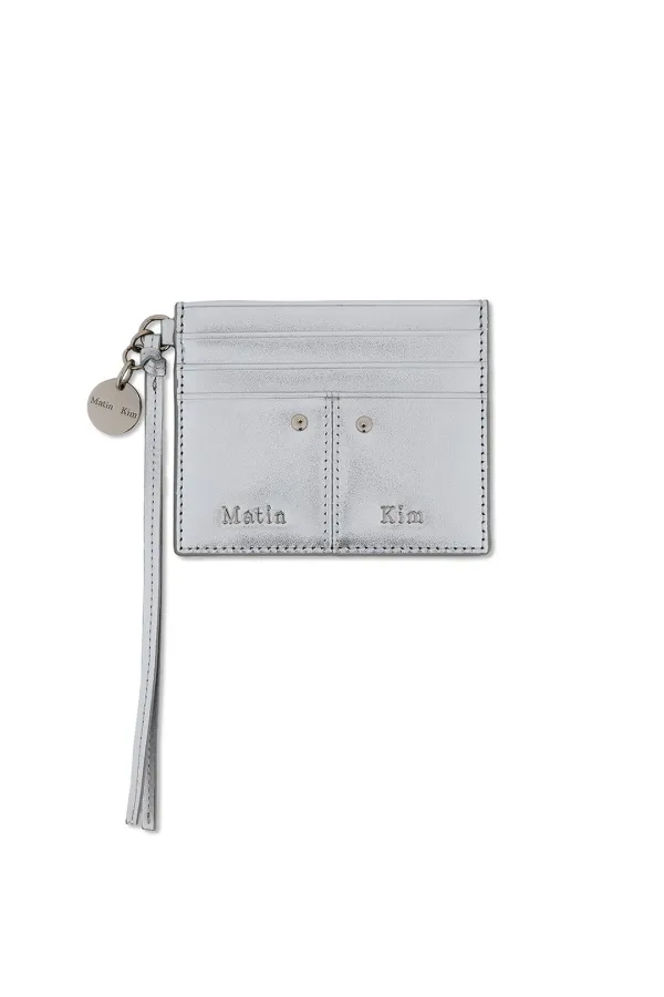 STEEL LOGO RIVET CARD WALLET IN SILVER