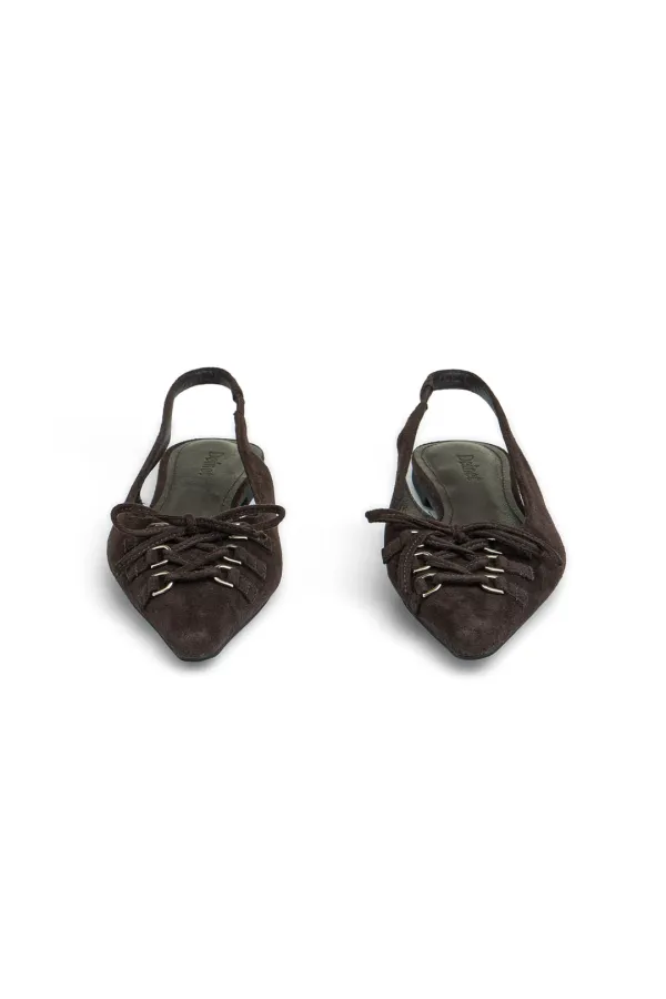 FAUX SUEDE BUCKLE SLINGBACKS IN BROWN