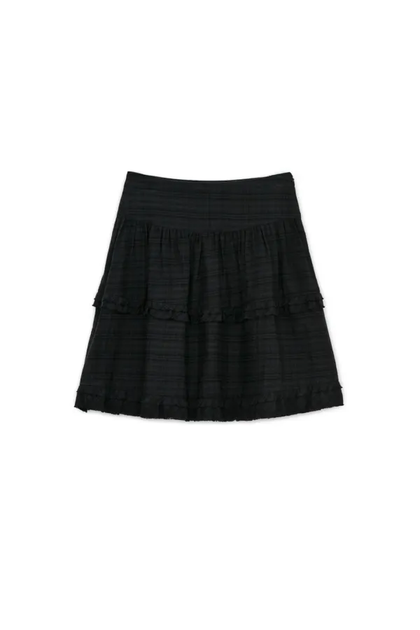FRILL MIDI SKIRT, BLACK