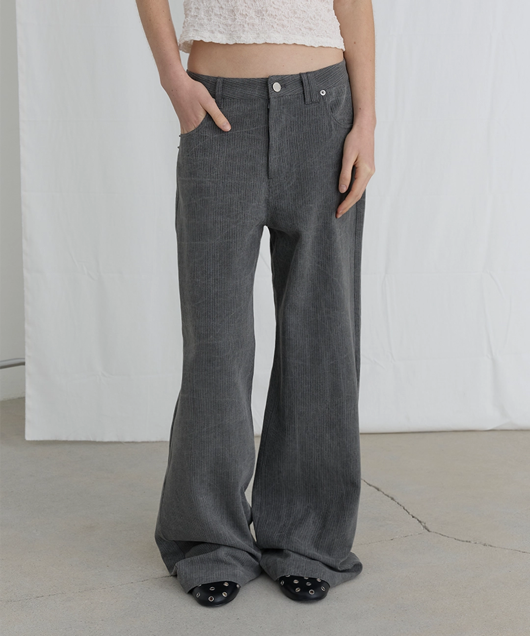 오데스 VINTAGE STRIPE COTTON PANTS - CHARCOAL 상품 이미지 2