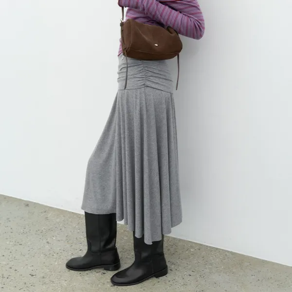 (SK-5120)JERSEY SHIRRING FLARE INTERLOCK SKIRT