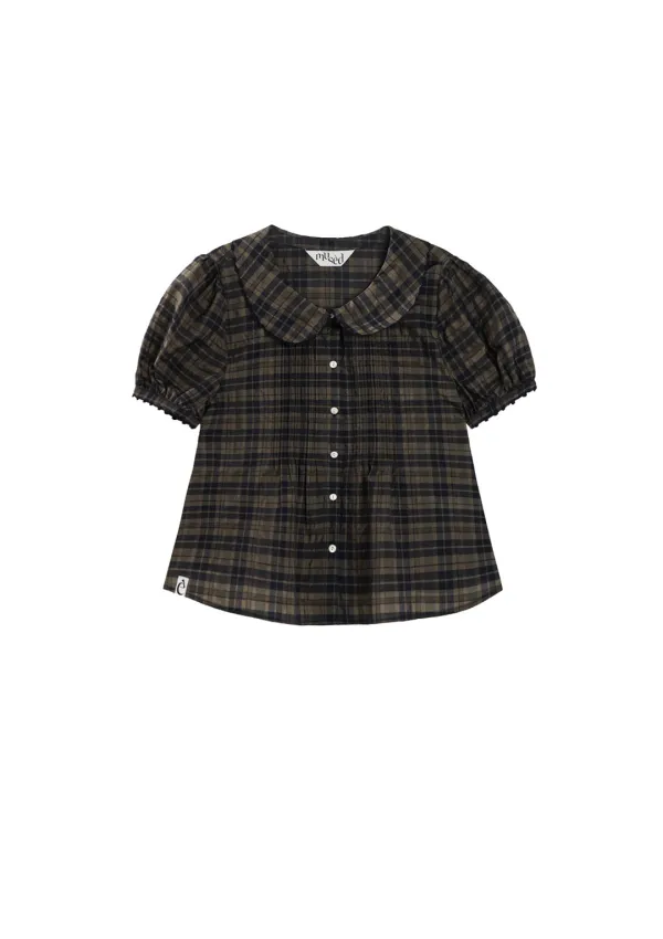 Mused Pintuck Hand EMB Blouse - Khaki Check