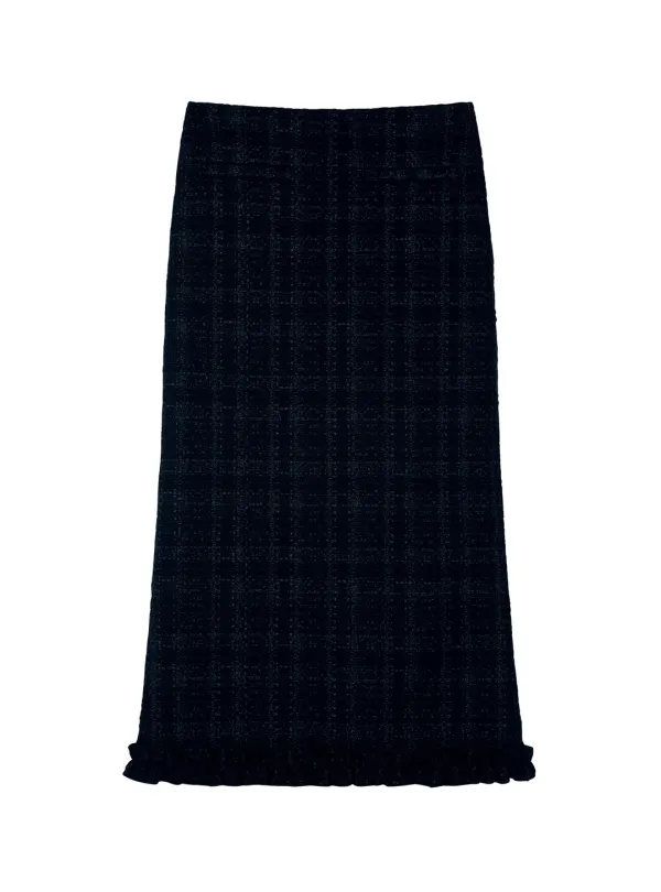 TAILORED WOOL TWEED SKIRT (NAVY)