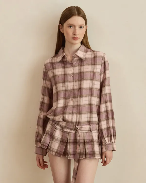 Fancy pleats belted blouse - vintage pink