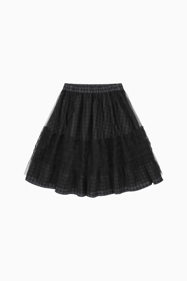 LAYERED SHEER FRILL SKIRT, KHAKI CHECK