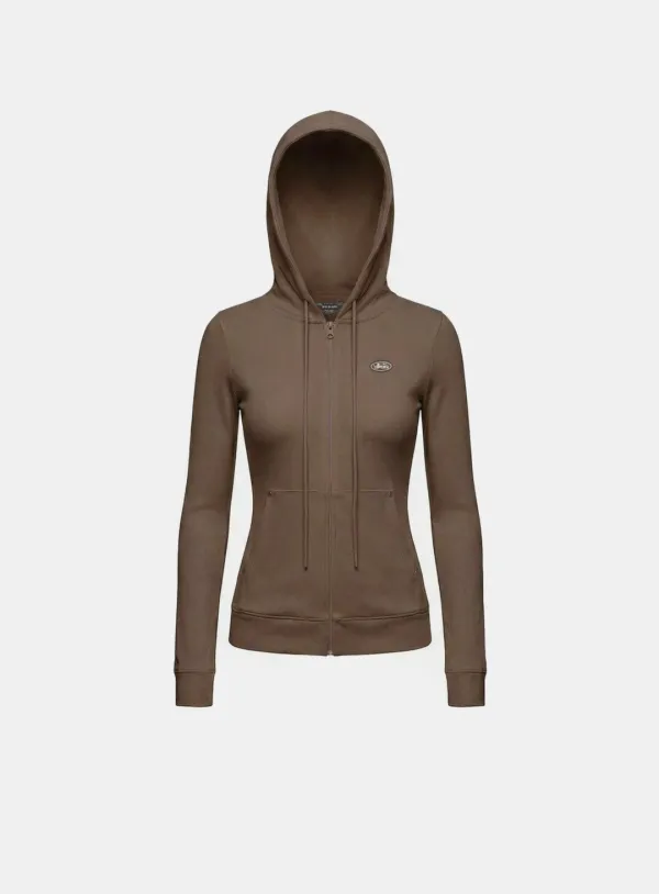 [w-hde26-007] BS Soft Terry Zip-Up Hoodie - Brown