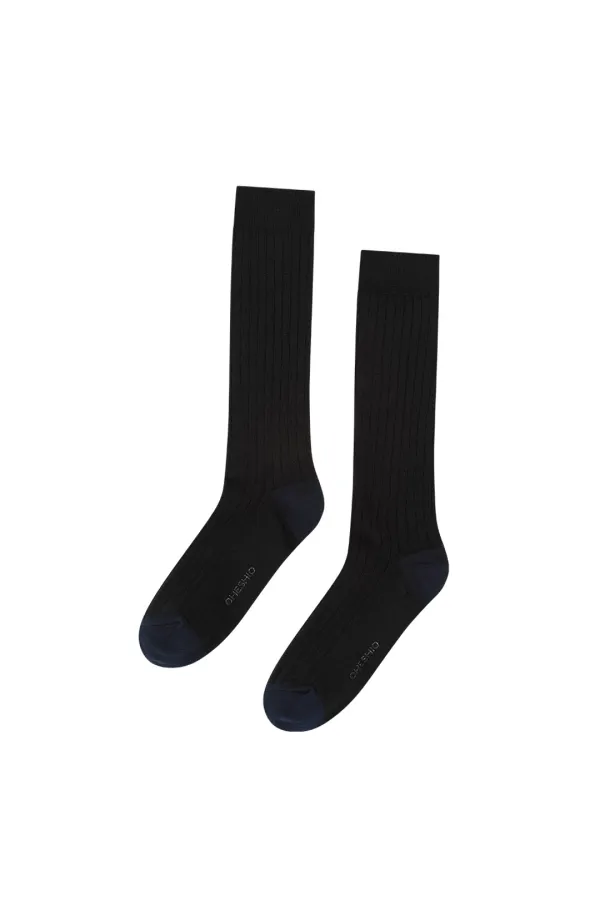 STRIPED RIB SOCKS, BLACK