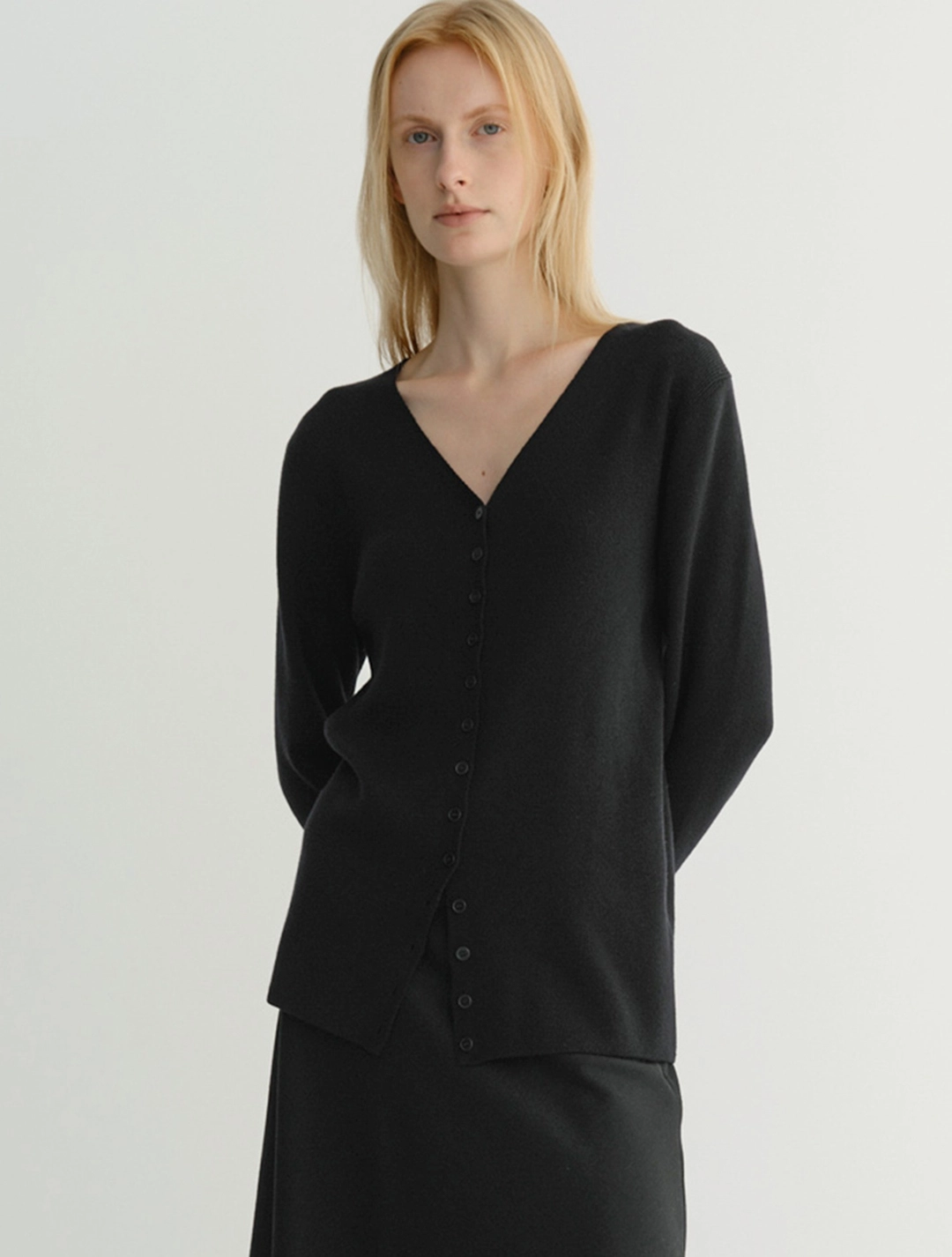 이아 Wool Button Knit Cardigan (Black) 상품 이미지 2