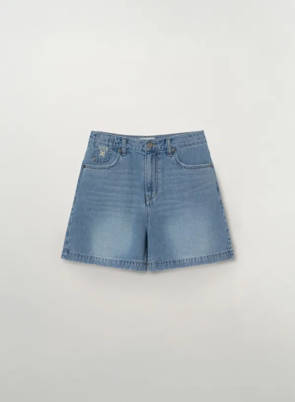 (W) Washed Denim Shorts - Blue