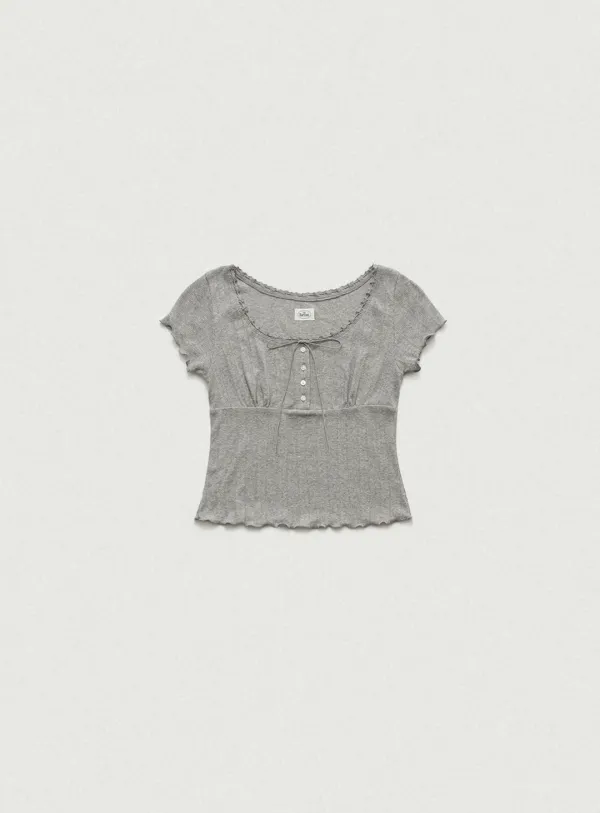 Cotton Eyelet Button Top_Grey