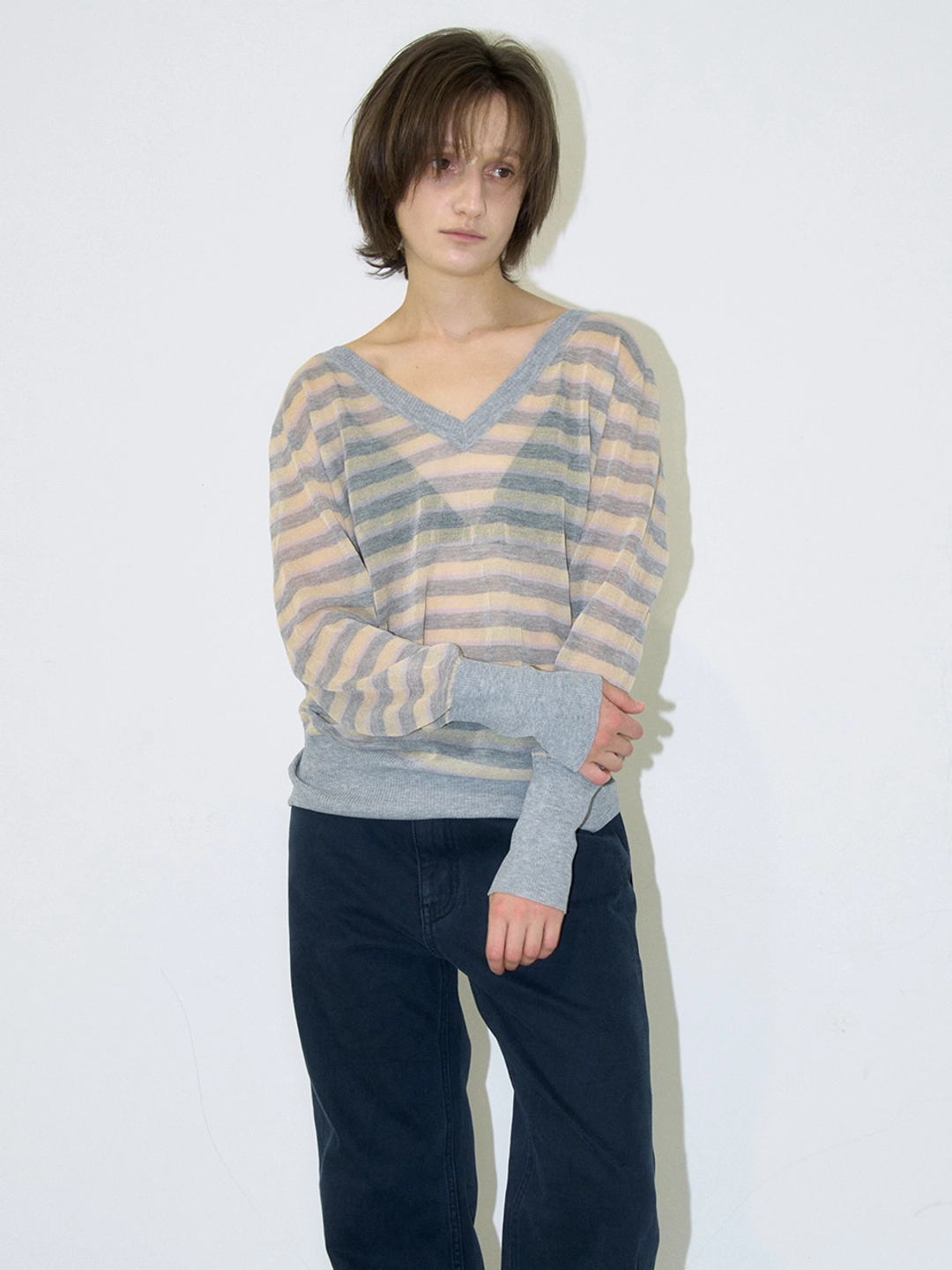 밀로 우먼 Sheer Stripe Knit [Gray] 상품 이미지 1