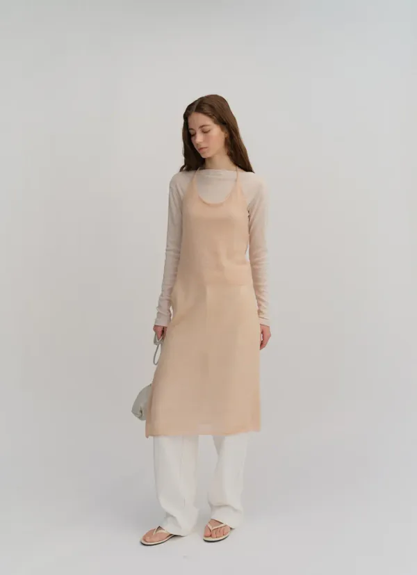Kidmohair halter-neck knit dress_peach