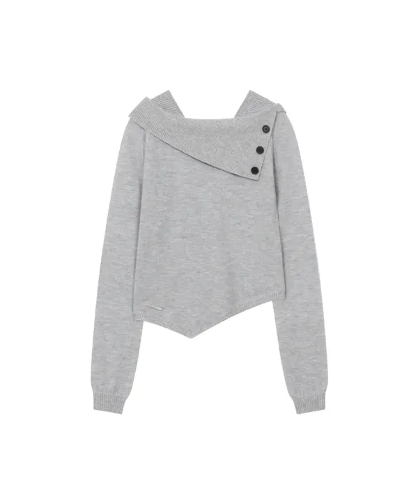 Oblique line button knit LIGHT GREY