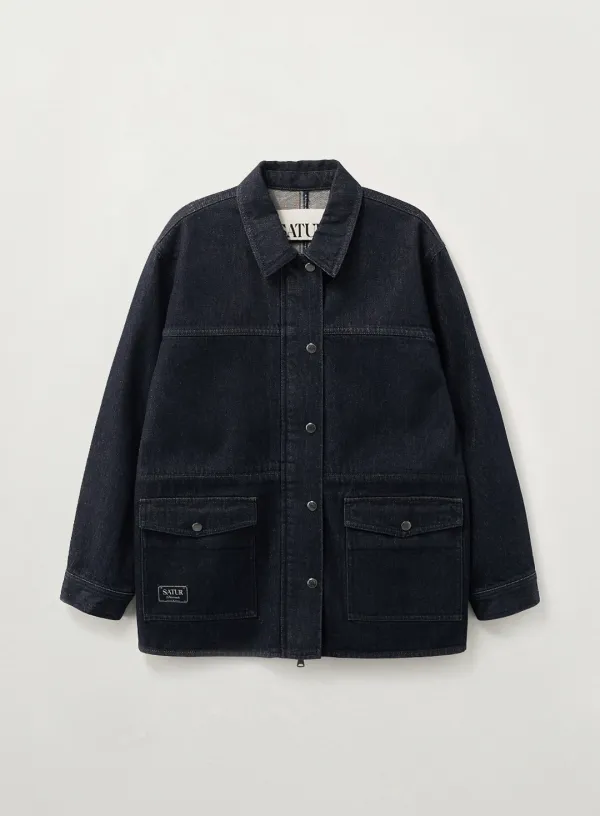 (W) Nonfade Denim Half Single Jacket - Indigo