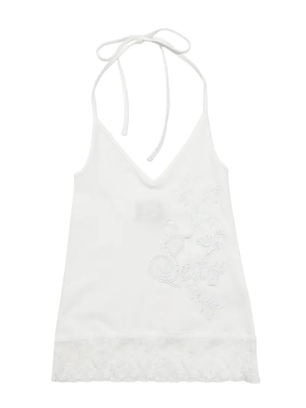 Eyelet Embroidery Halter Top White