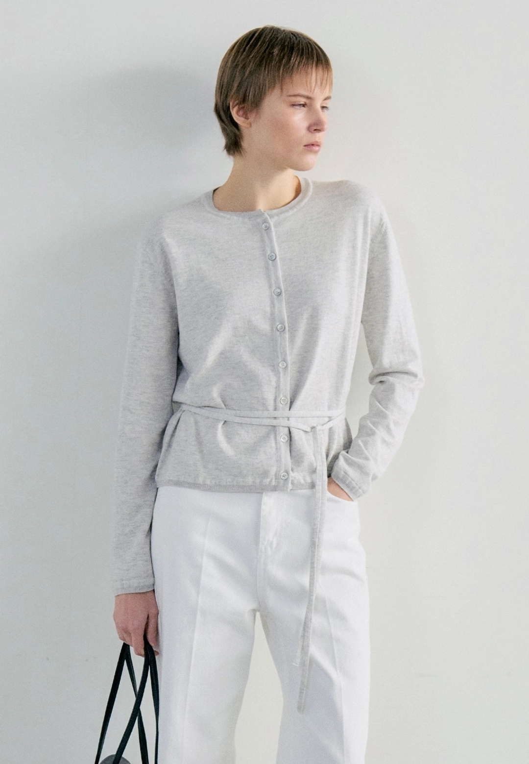 노티아 PLAIN STRAP CARDIGAN - MELANGE GRAY 상품 이미지 1