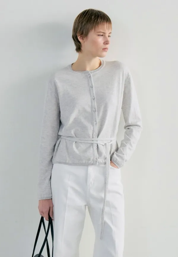 PLAIN STRAP CARDIGAN - MELANGE GRAY