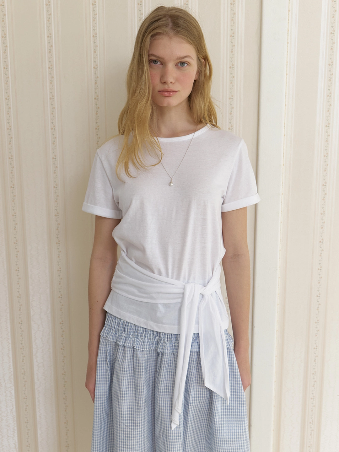 어몽 A WAIST TIE T-SHIRT_WHITE 상품 이미지 1