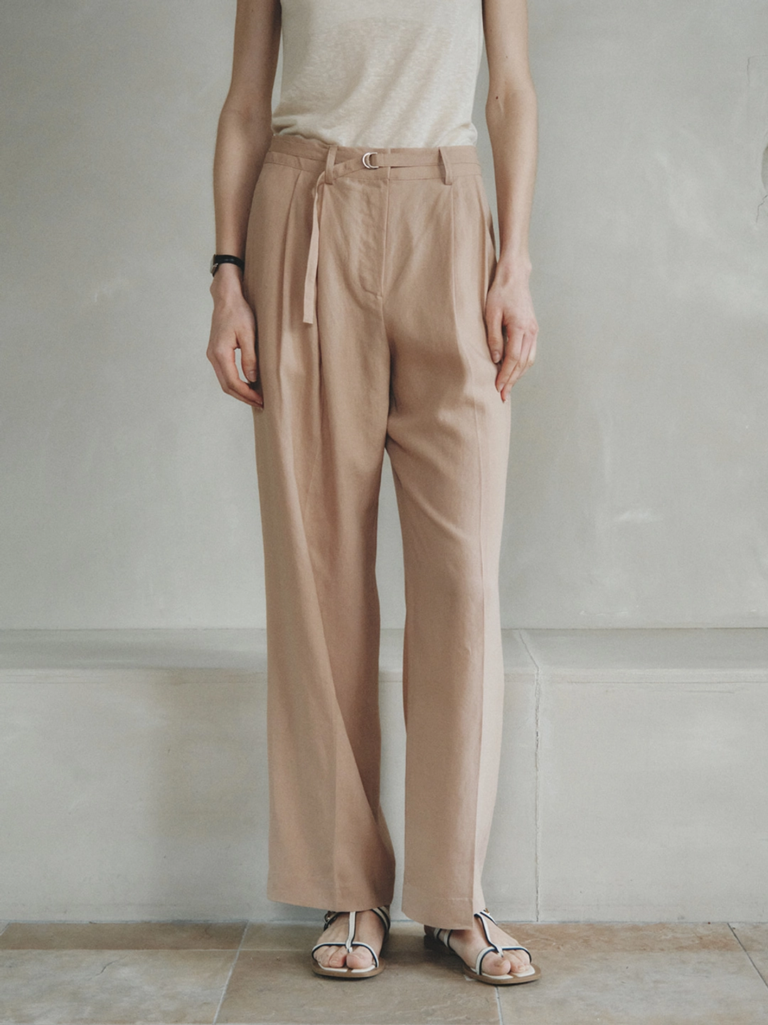 르니나 ROMAN linen two-tuck wide pants_beige 상품 이미지 3