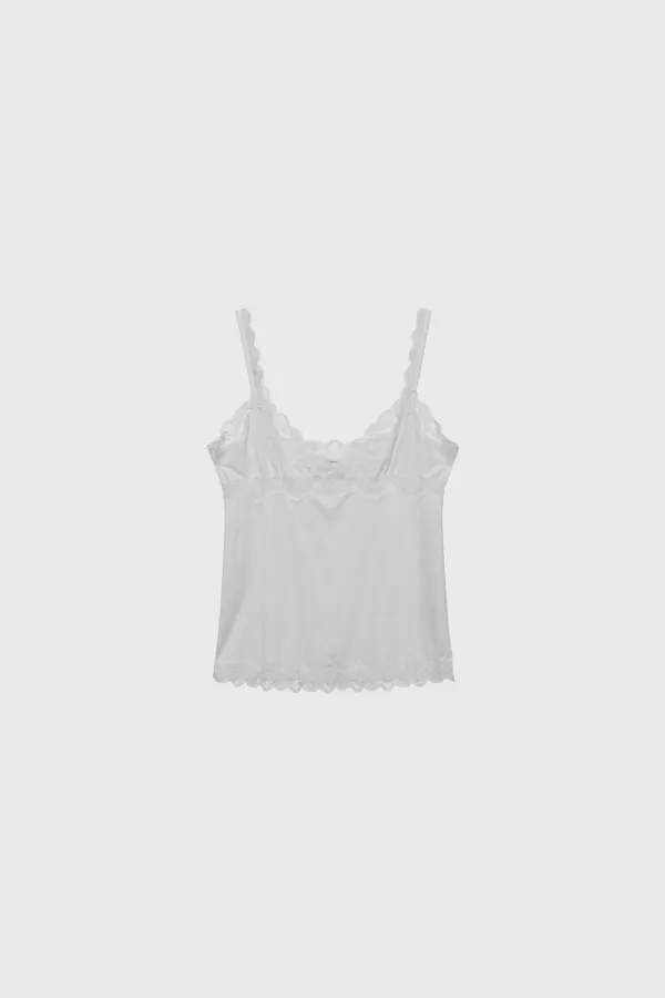 Lace-Trim Flowing Jersey Cami (White / Melaon Cream / Dark Gray)