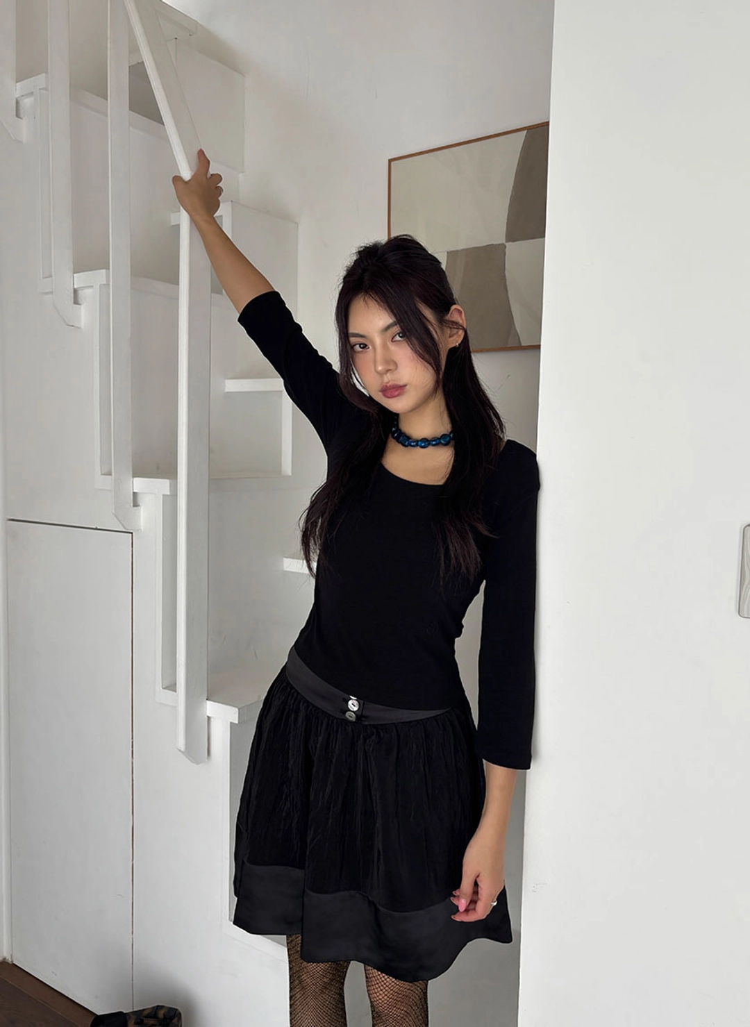 루루서울 Basic 3/4 Sleeve T-Shirt (Black) 상품 이미지 2
