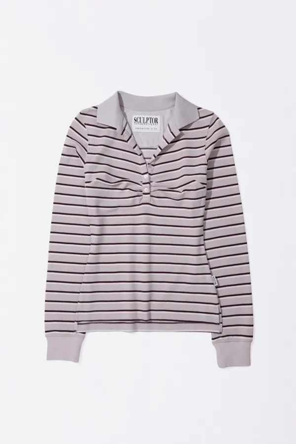 Shirring Tennis Shirt Lavender Stripe