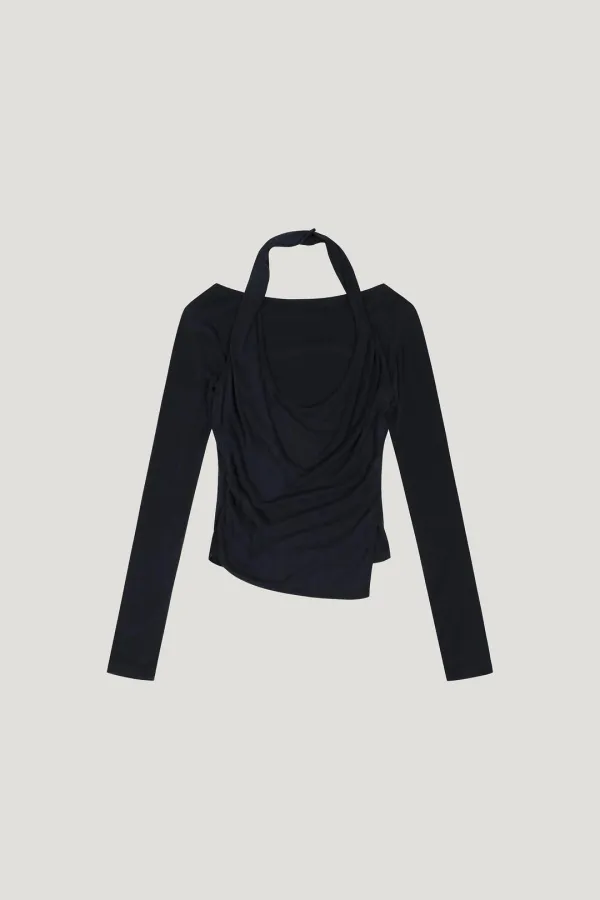 Drape Halter Slim Top (charcoal)
