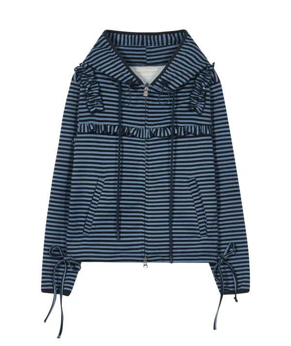[2차] Ruffled Stripe Zip Hoodie [Blue]