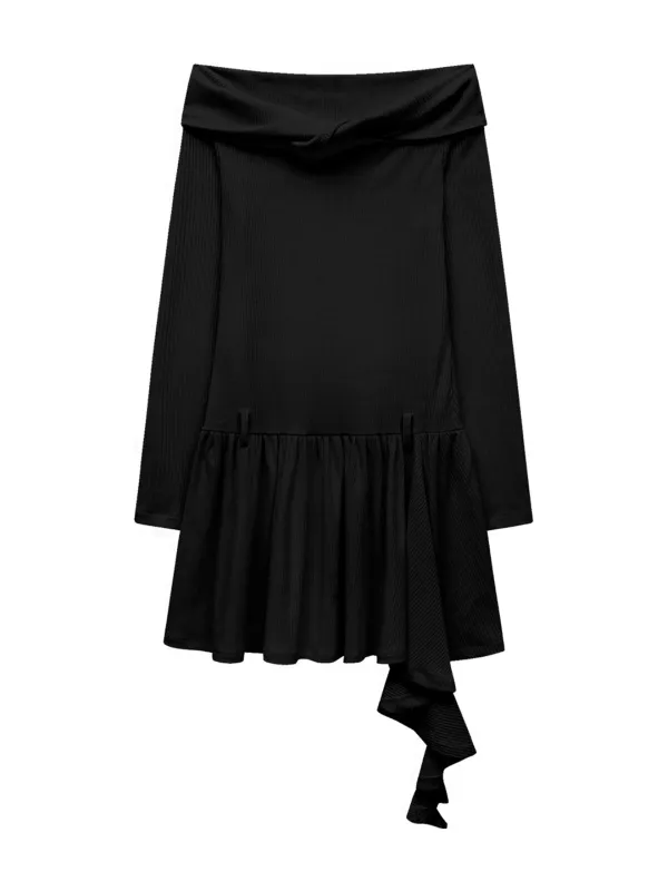 OFF SHOULDER RUFFLE DRESS (BLACK)