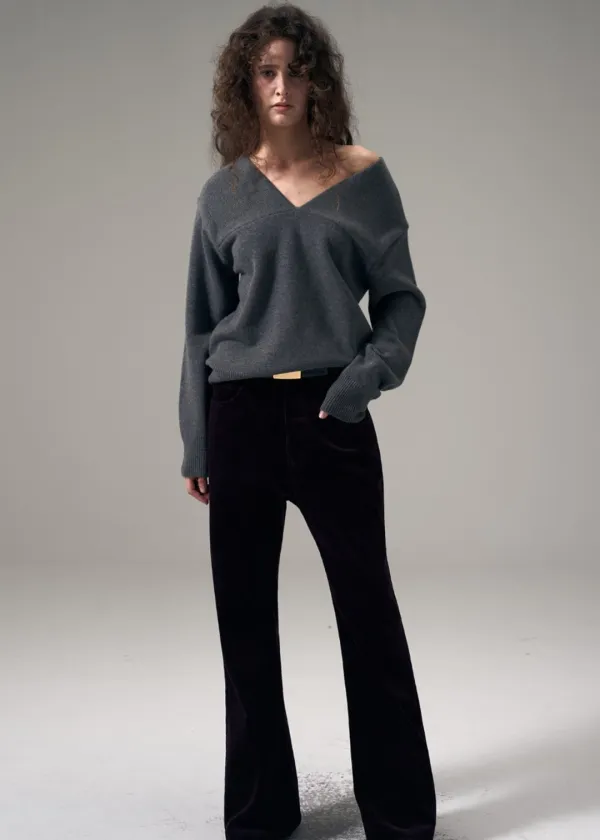 W 2-WAY OFF-SHOULDER WOOL-BLEND KNIT TOP - GRAY