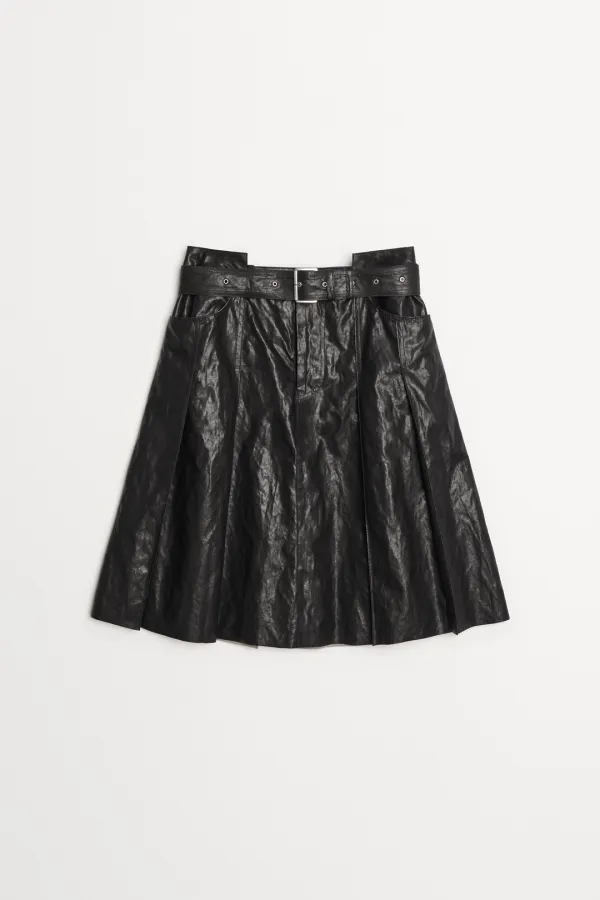 Code PU Leather Pleats Skirt
