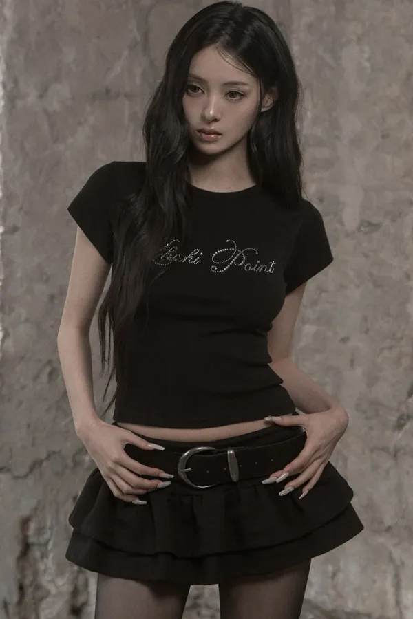Crystal Cursive Top (black)