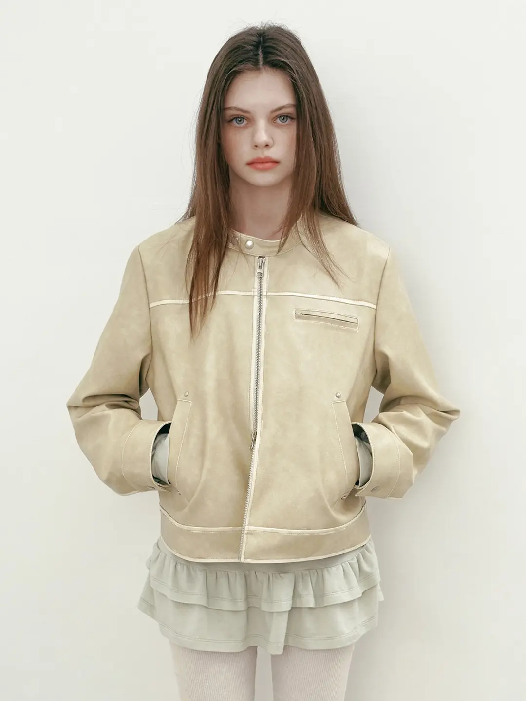마가린핑거스 RIVET WASHED FAKE LEATHER JACKET (BEIGE) 상품 이미지 2